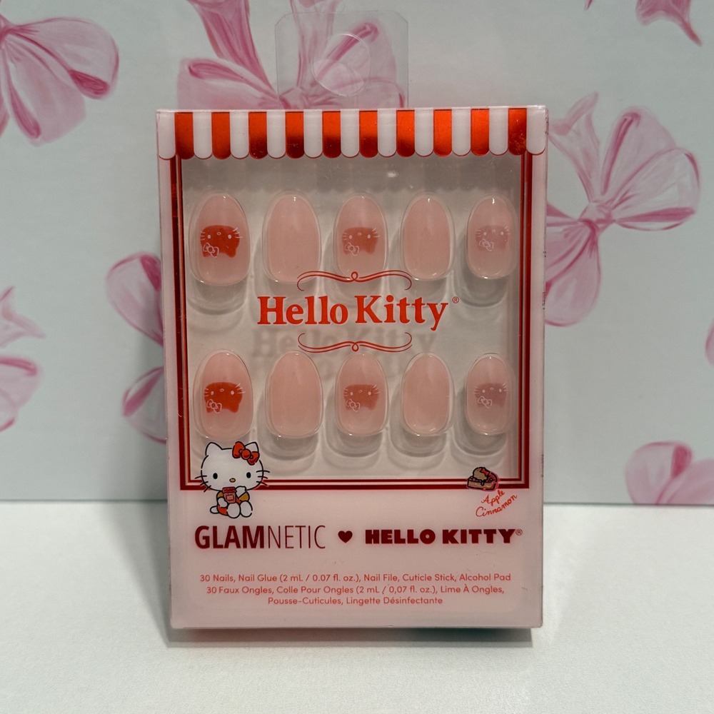 Glamnetic Hello Kitty Press On Nails‎ Apple Cinnamon Short Almond Pink Red 30ct